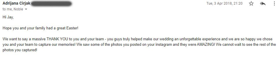 Wedding photographer review by Adrijana